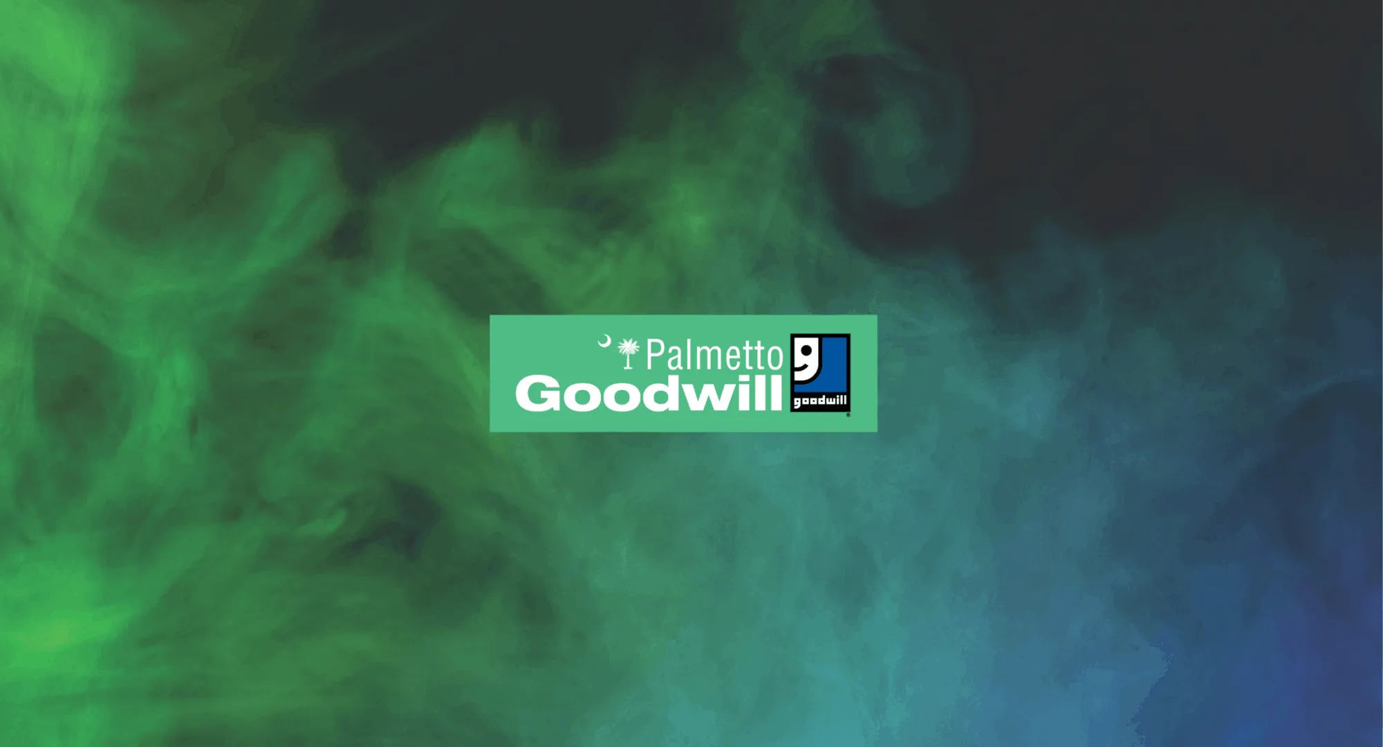 Palmetto Goodwill logo and festive stars against a green and purple smoky background, promoting sustainable thrifting for Halloween costumes.