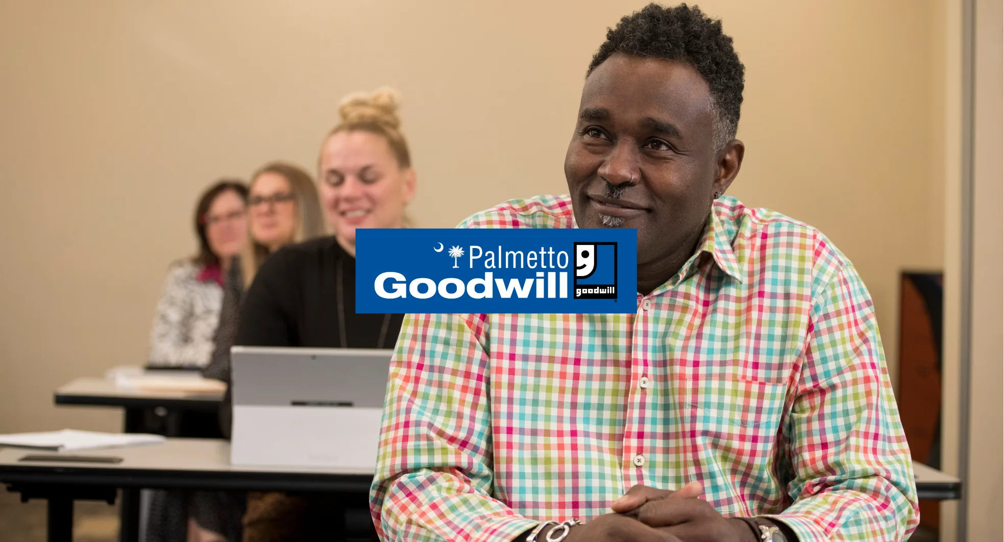 A man attending a career workshop to receive free resume help SC at a Palmetto Goodwill center.